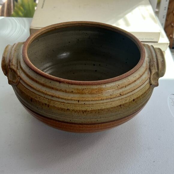 Studio Art Pottery Handmade Striped Speckled Mid Century Bowl 10” X 5.5" Signed - Picture 3 of 16